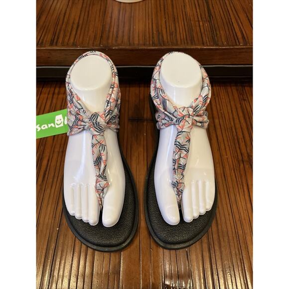 Sanuk Sz 6 Yoga Sling Ella Gray Paradise Palms Womens Yoga Mat Sole Sandal New - Picture 7 of 9